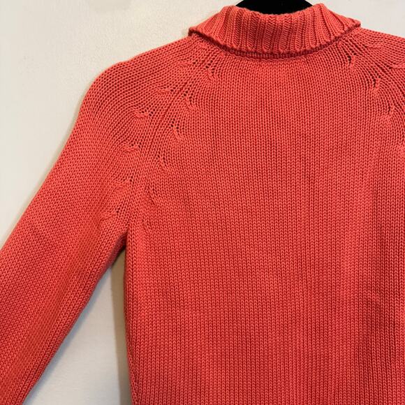 Lands End Sweater Cardigan Women XS Orange Knit Thick Raglan Button Up Mock Neck - Picture 7 of 7
